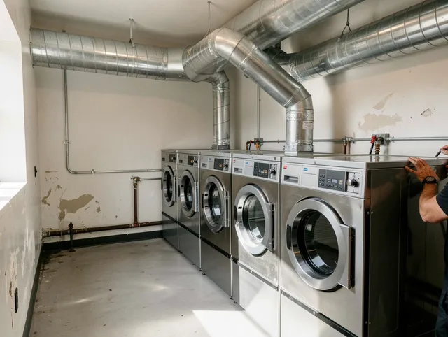 Duxbury Dryer Vent Cleaning team performing large-scale commercial dryer vent cleaning in Duxbury