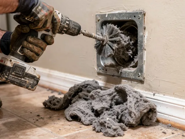 Certified Duxbury Dryer Vent Cleaning technician performing dryer vent cleaning in Duxbury