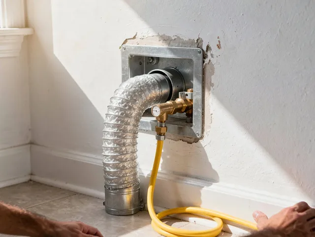Duxbury Dryer Vent Cleaning certified technician performing specialized gas dryer vent cleaning in Duxbury